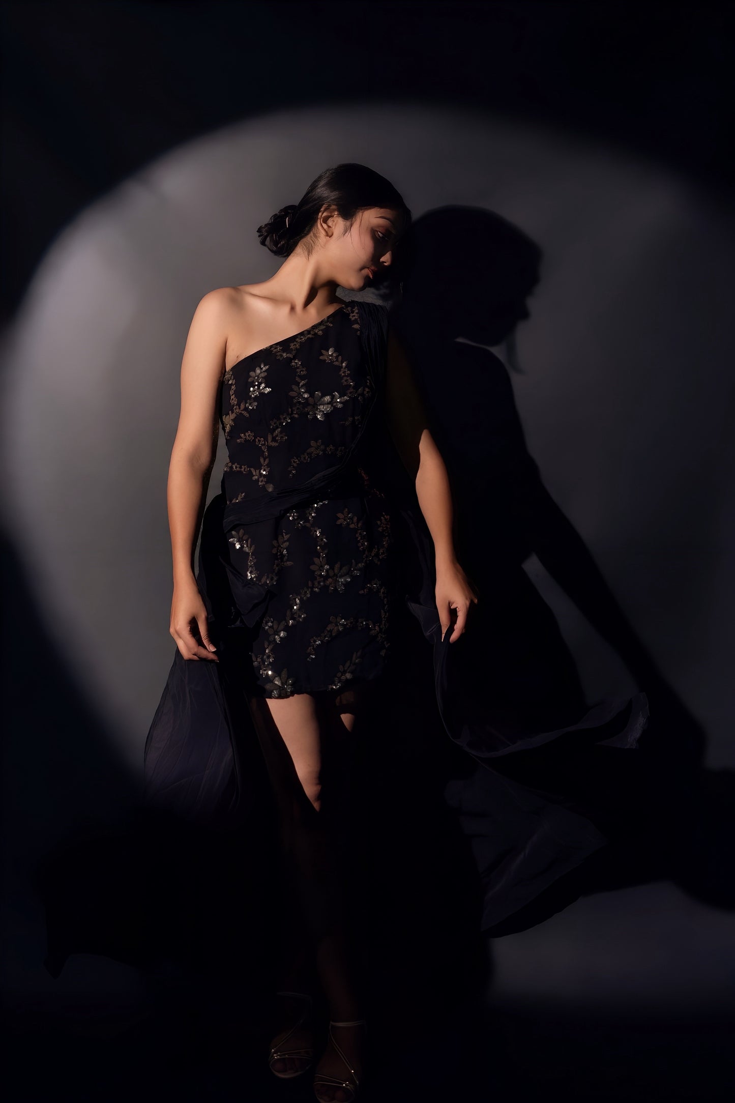 Black Sequins Drapped Dress