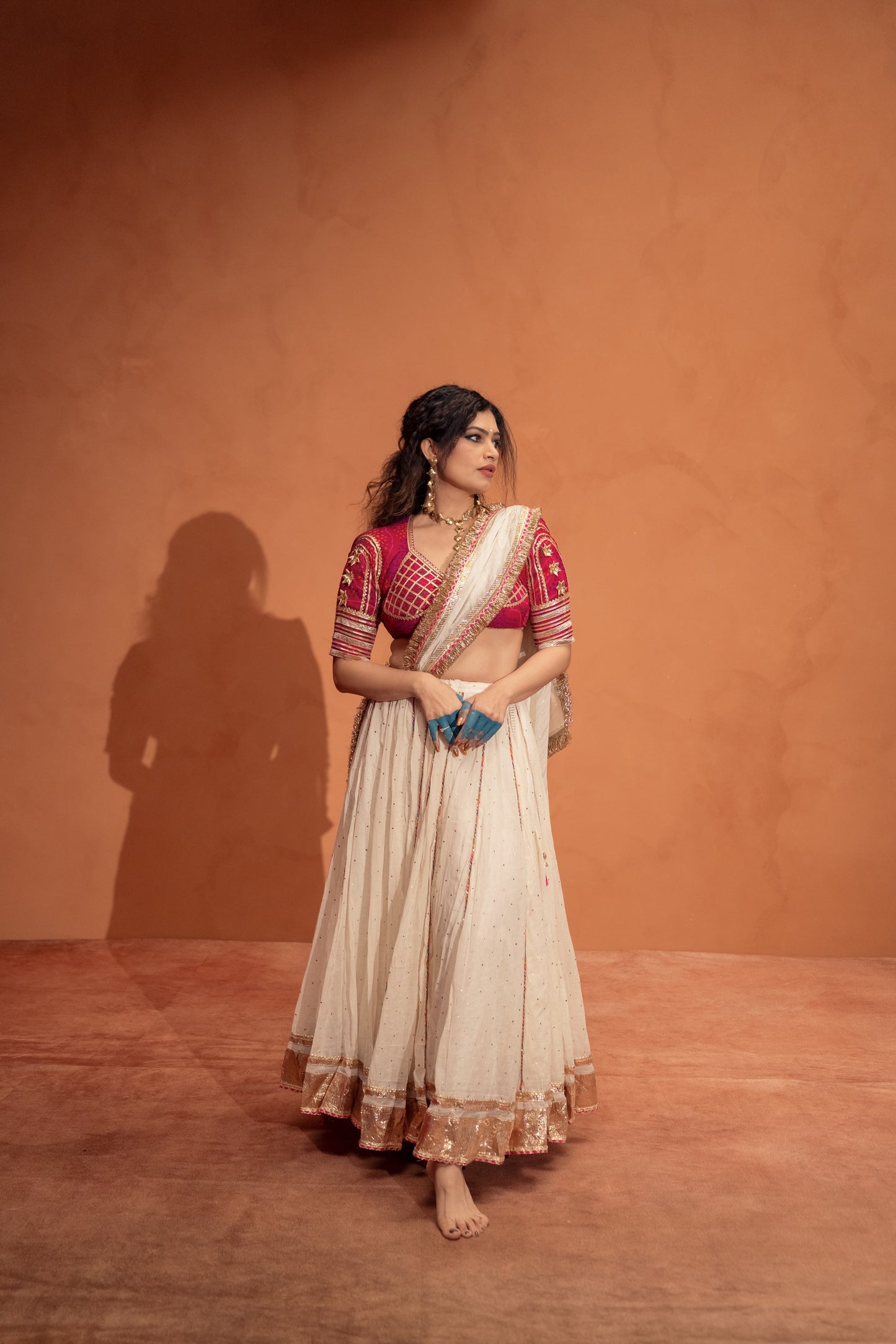 Cream pink Chaniya choli set