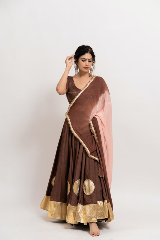 Brown Golden Chaniya Choli Set