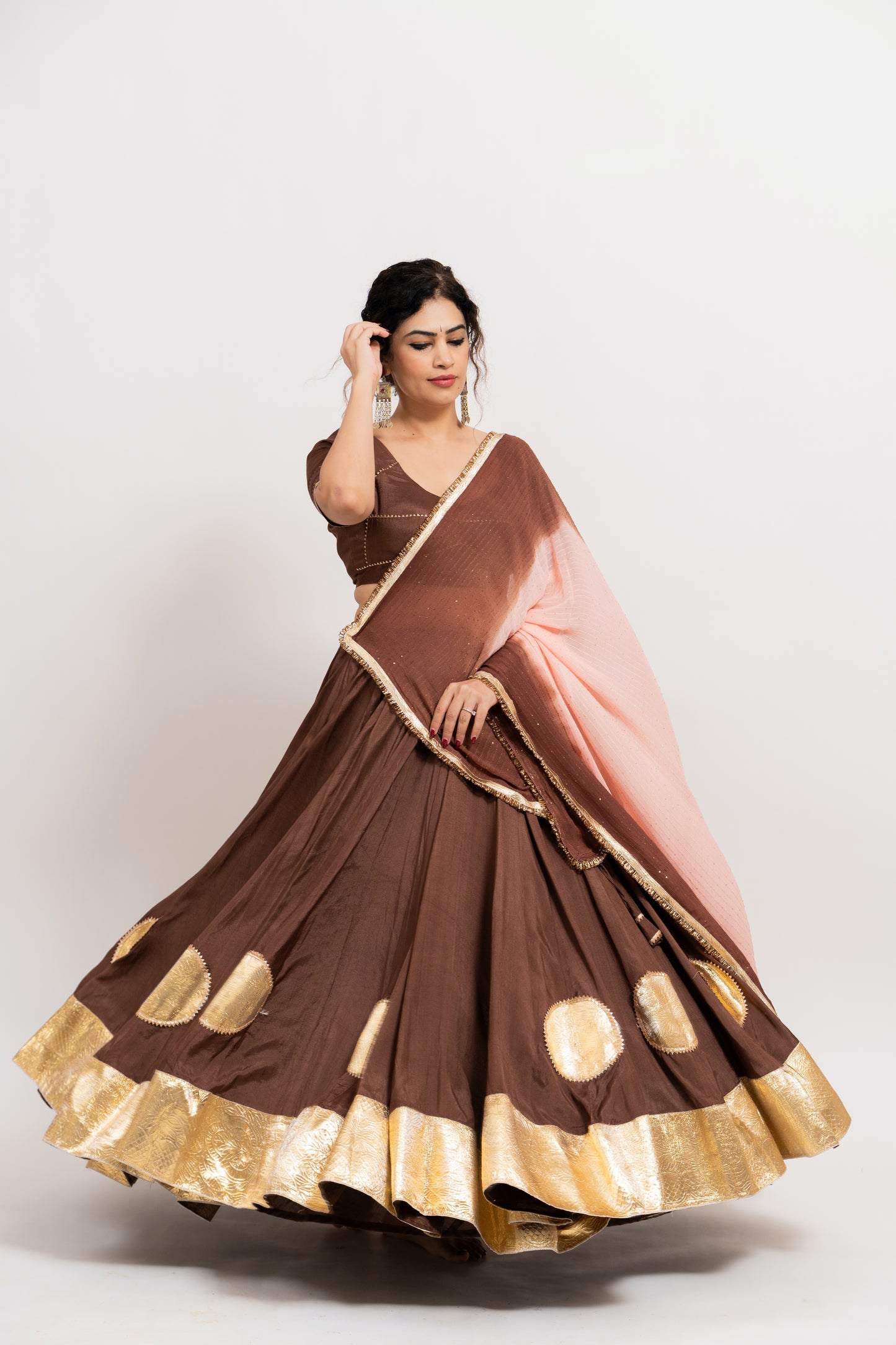 Brown Golden Chaniya Choli Set