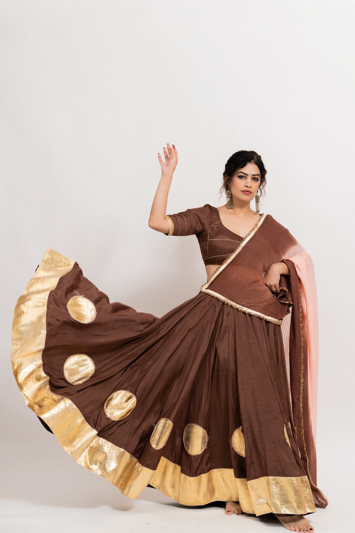 Brown Golden Chaniya Choli Set