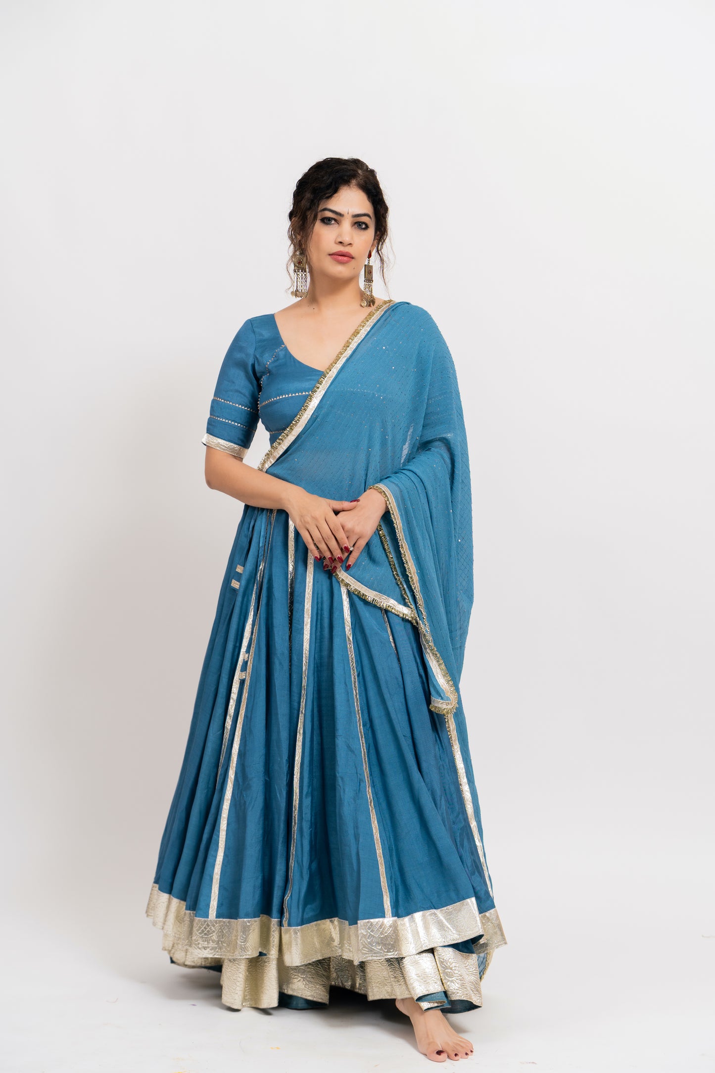 Blue silver layered chaniya choli set