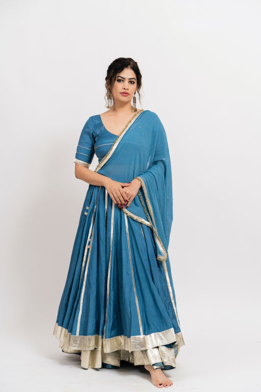 Blue silver layered chaniya choli set
