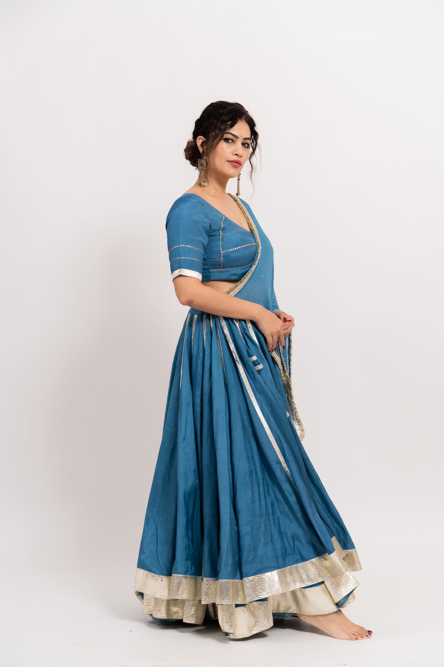 Blue silver layered chaniya choli set