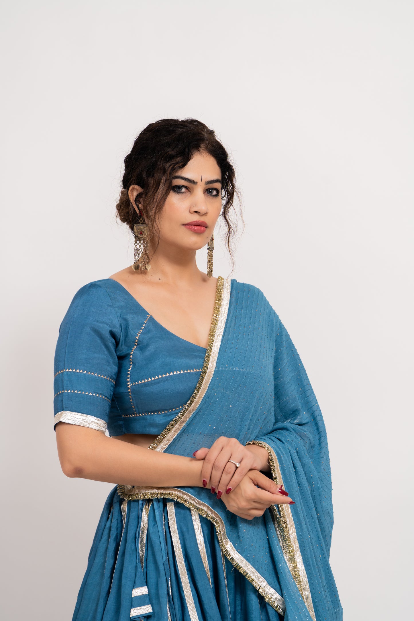 Blue silver layered chaniya choli set