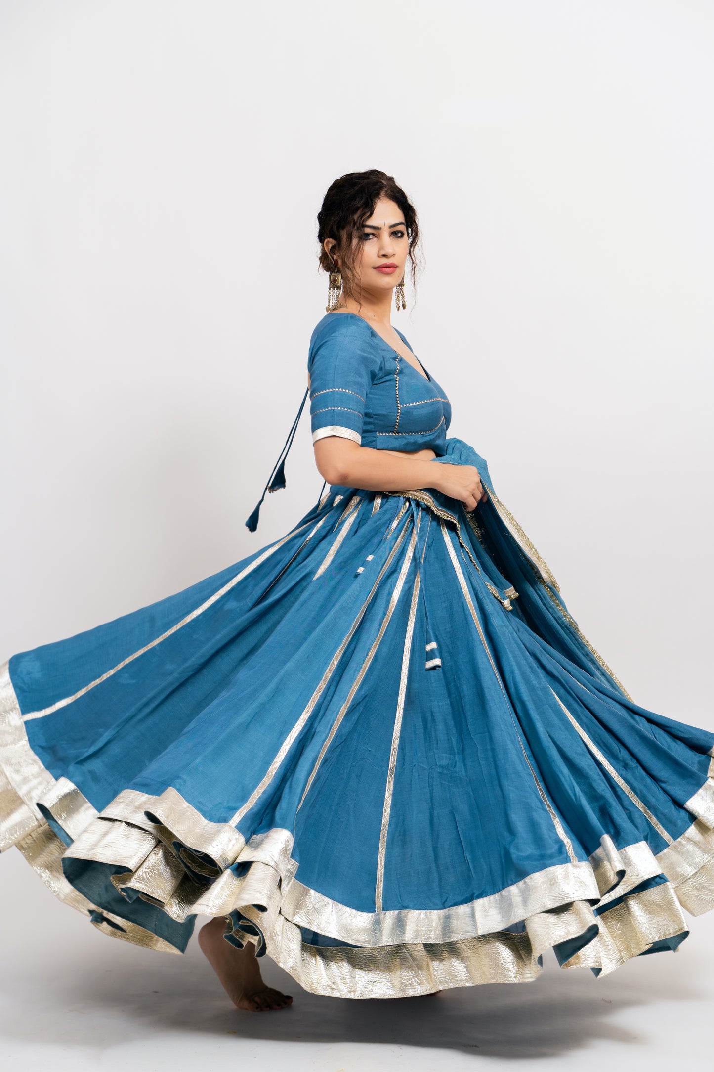 Blue silver layered chaniya choli set