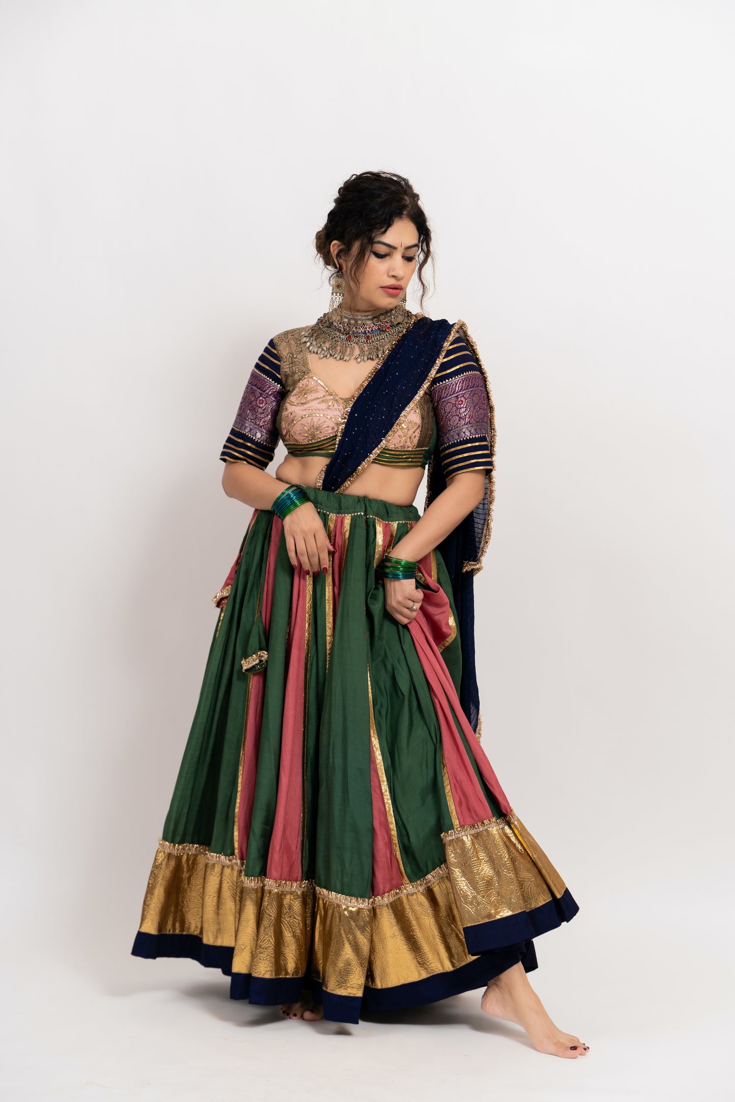 Multi Green pink kali chaniya set