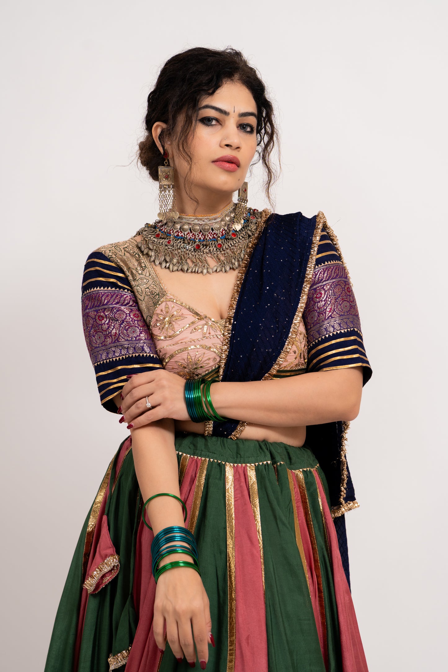 Multi Green pink kali chaniya set