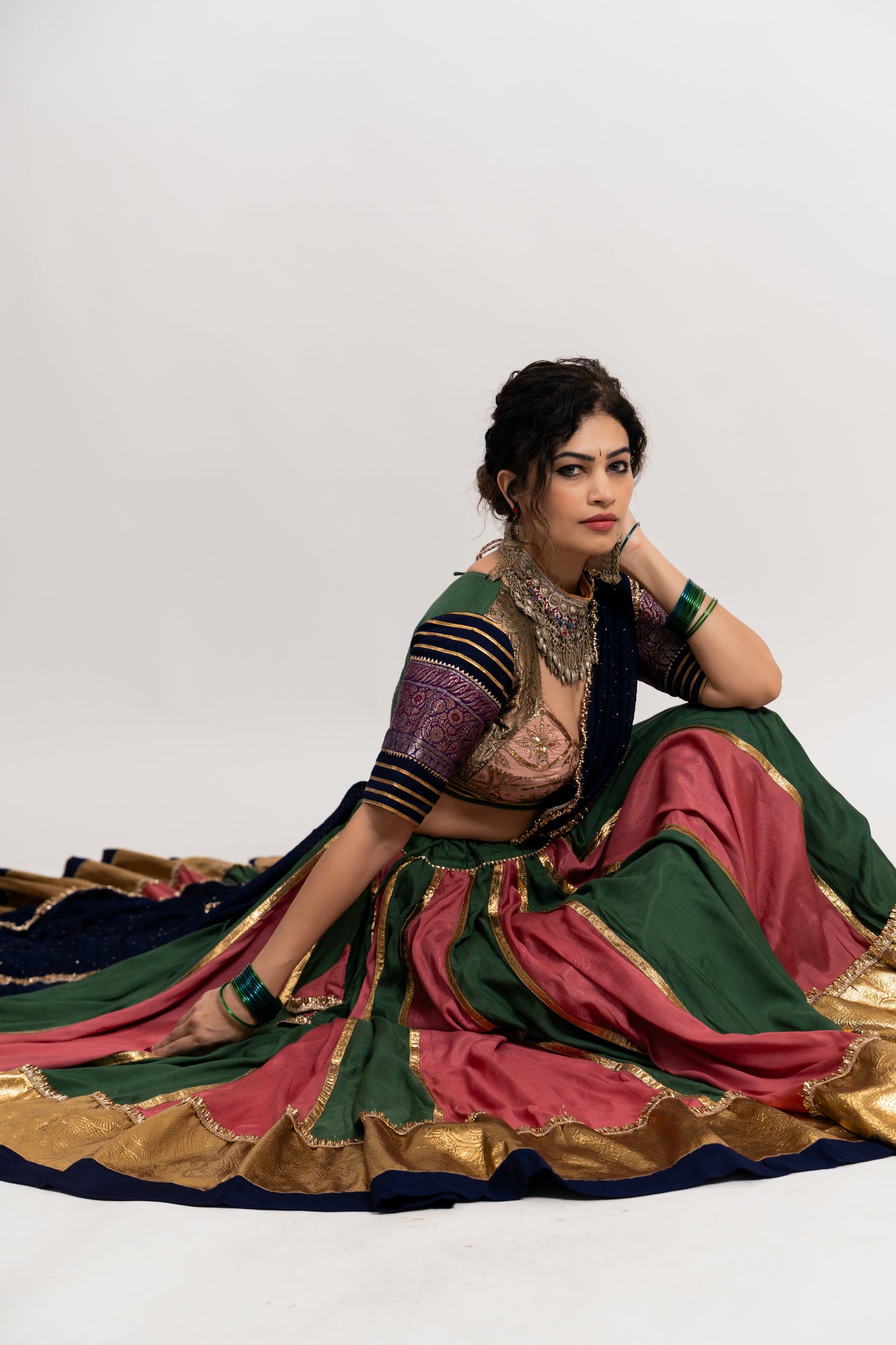 Multi Green pink kali chaniya set