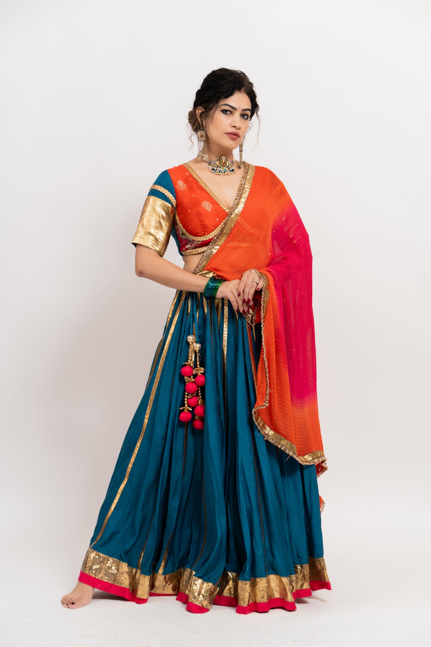 Blue Orange Pink Chaniya Choli Set