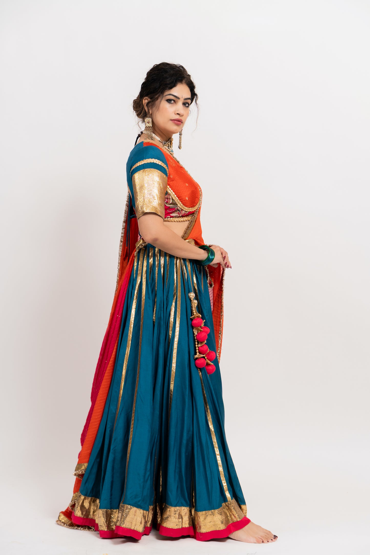 Blue Orange Pink Chaniya Choli Set