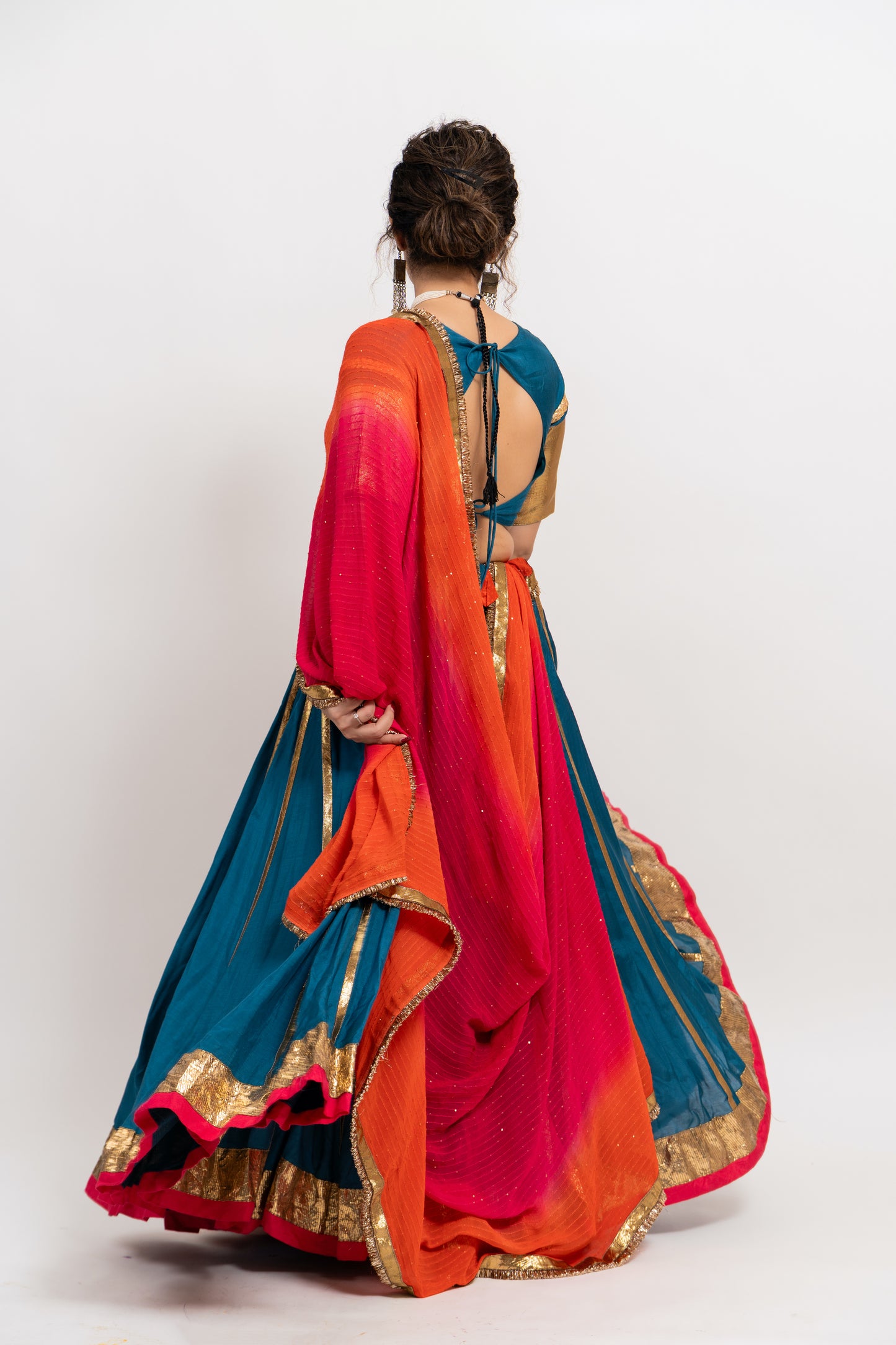 Blue Orange Pink Chaniya Choli Set
