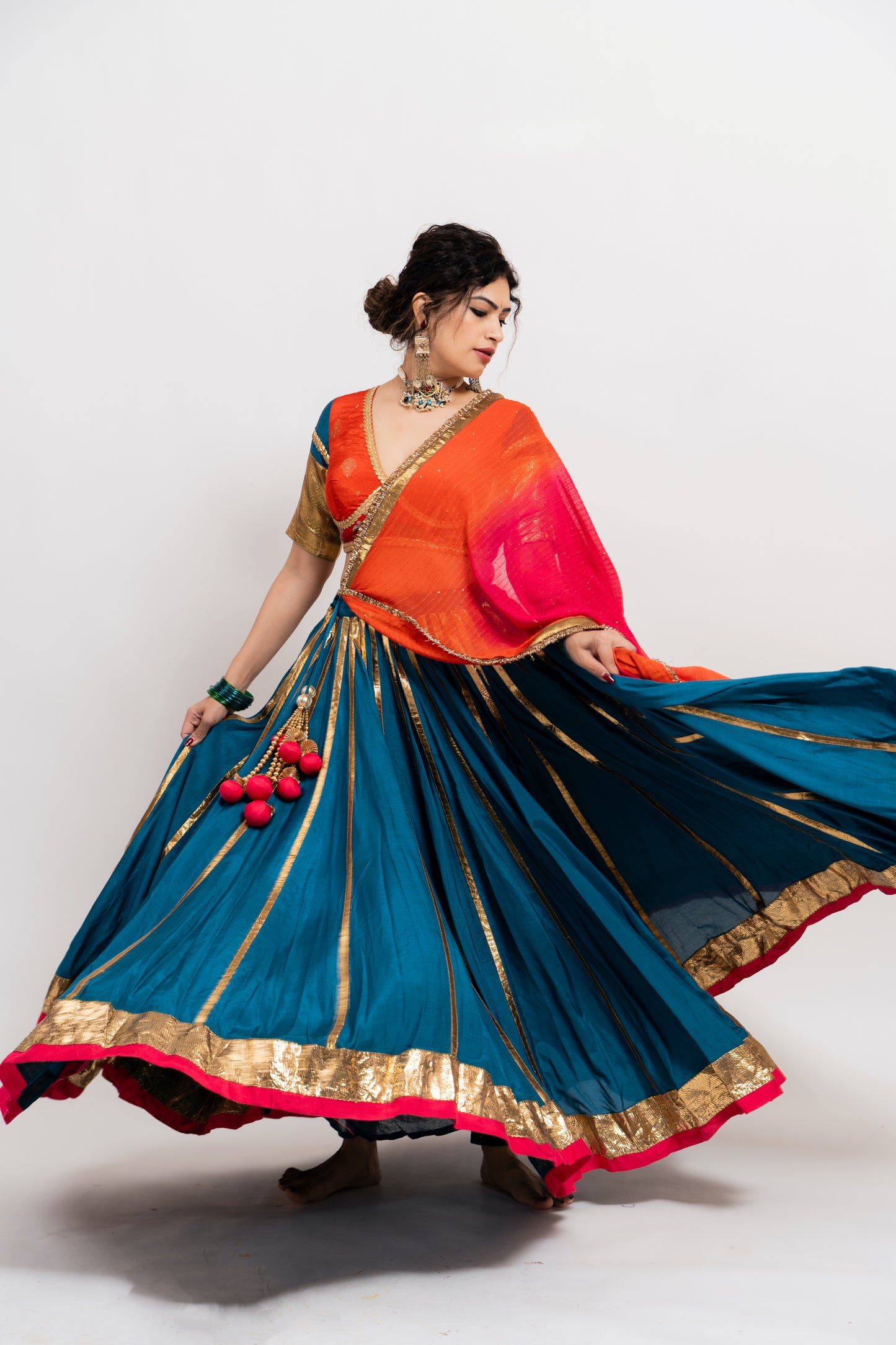 Blue Orange Pink Chaniya Choli Set