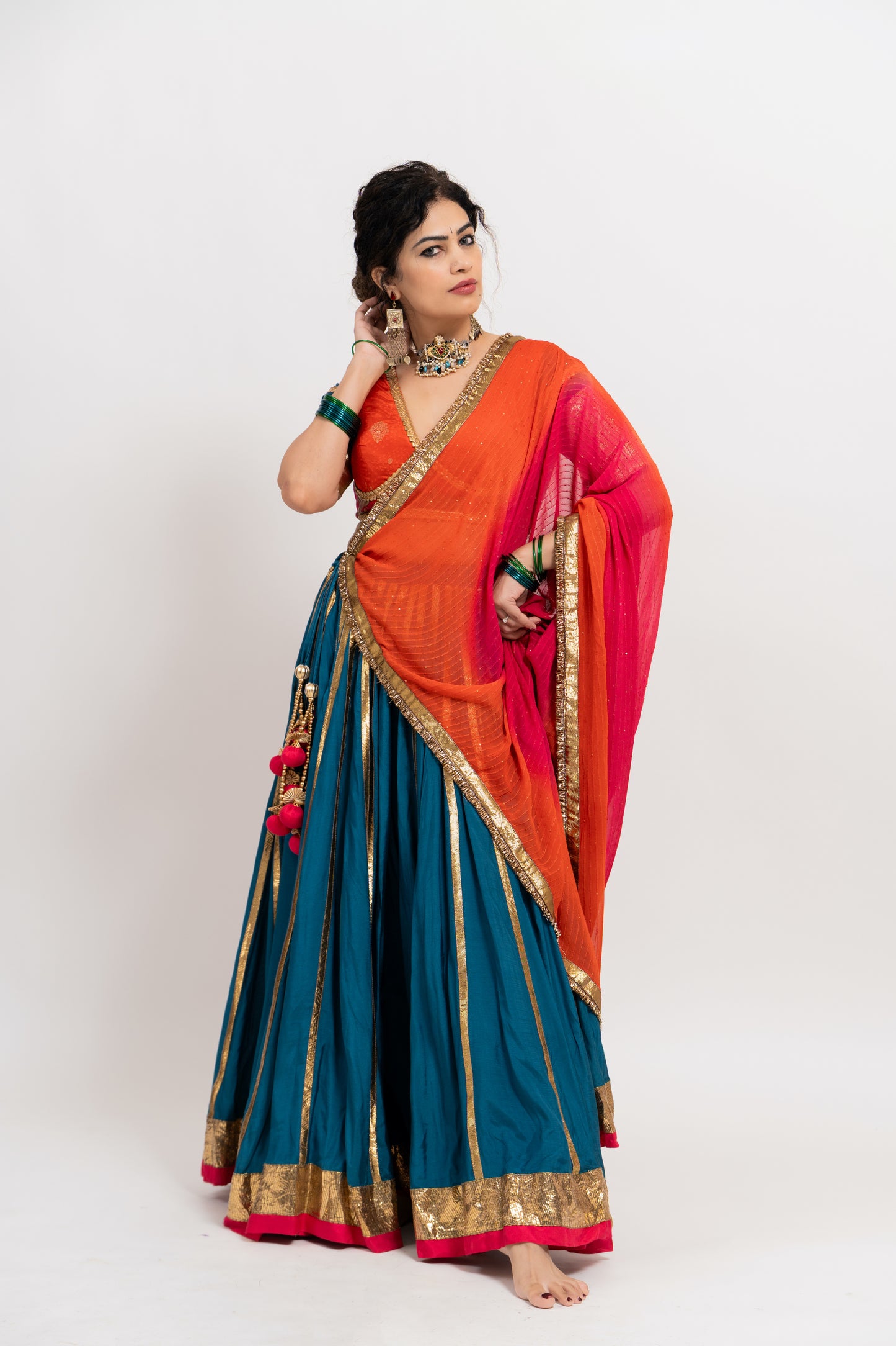 Blue Orange Pink Chaniya Choli Set