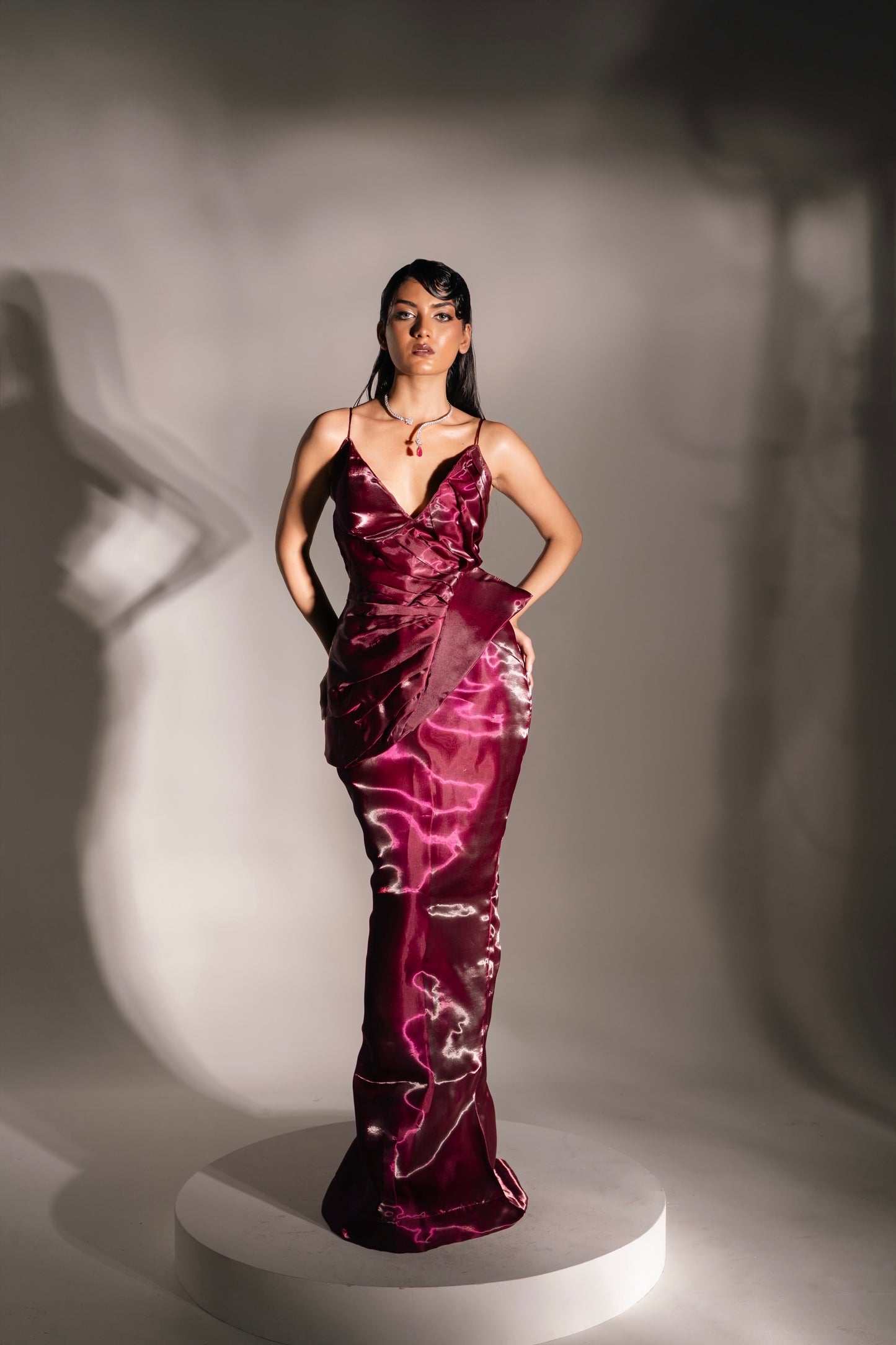 Magenta Liquid Pleated Dress
