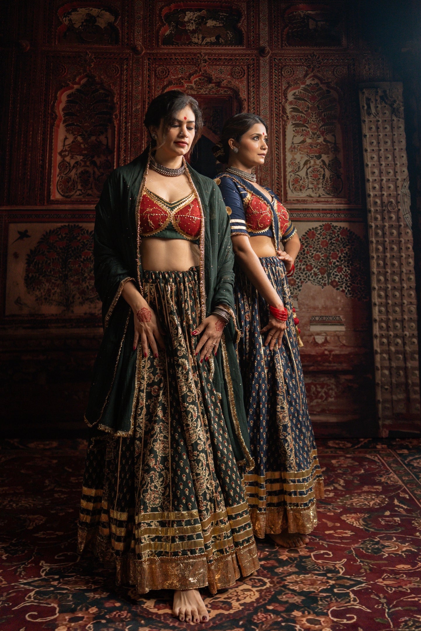 Bottle Green Gamthi Chaniya Choli Set