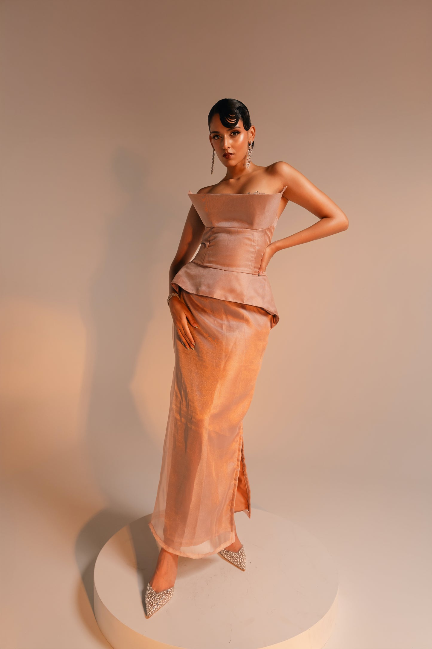 Molten Peach Corset Embellished Dress