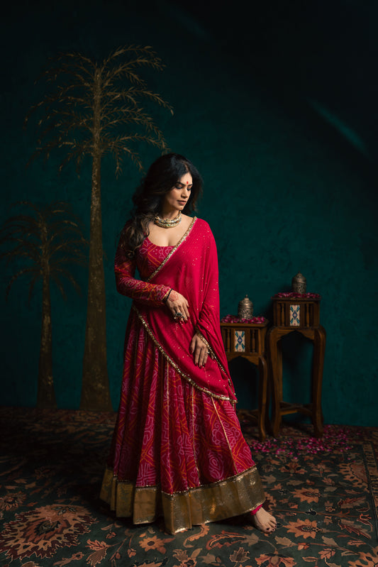 Pink Bandhani Lehenga Set