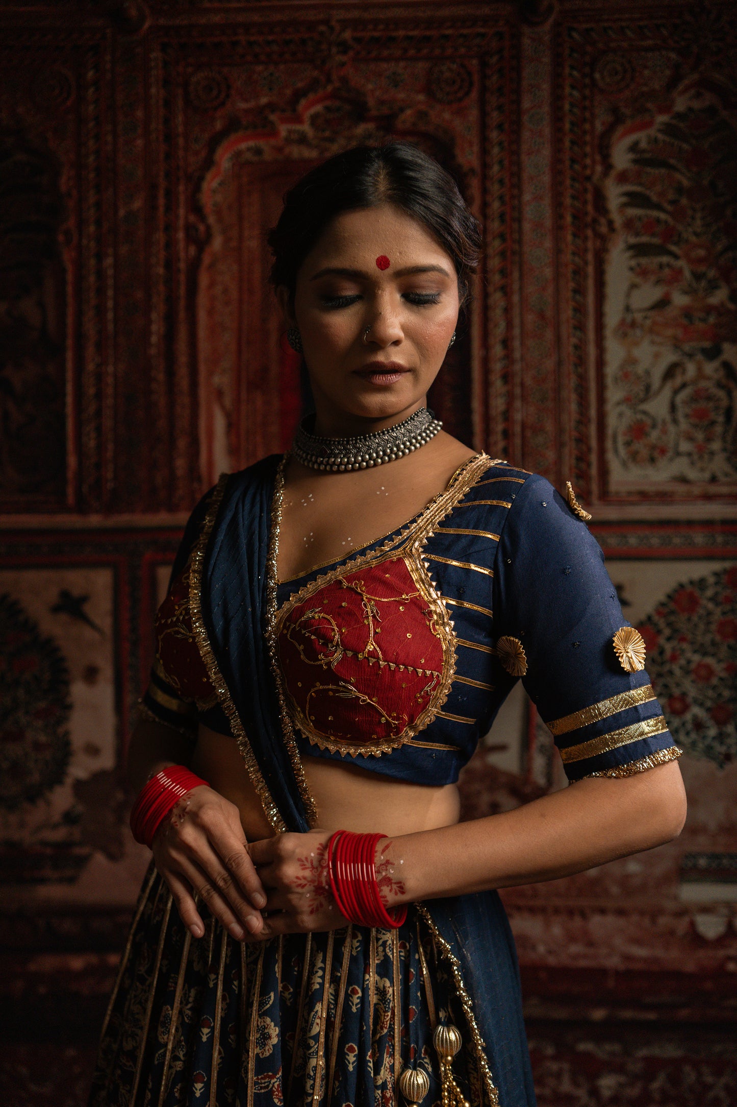 Navy Blue printed chaniya choli set