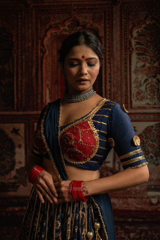 Navy Blue printed chaniya choli set