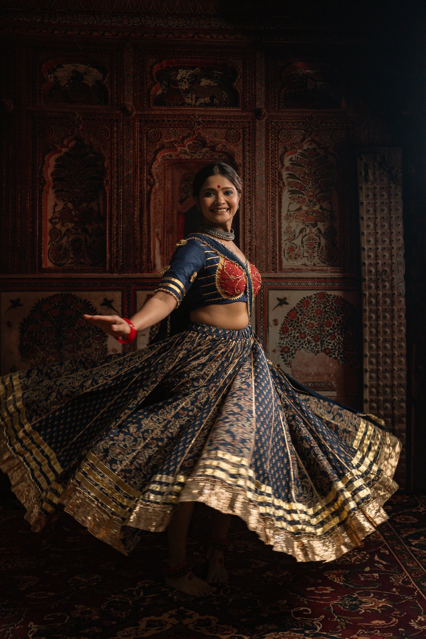 Navy Blue printed chaniya choli set