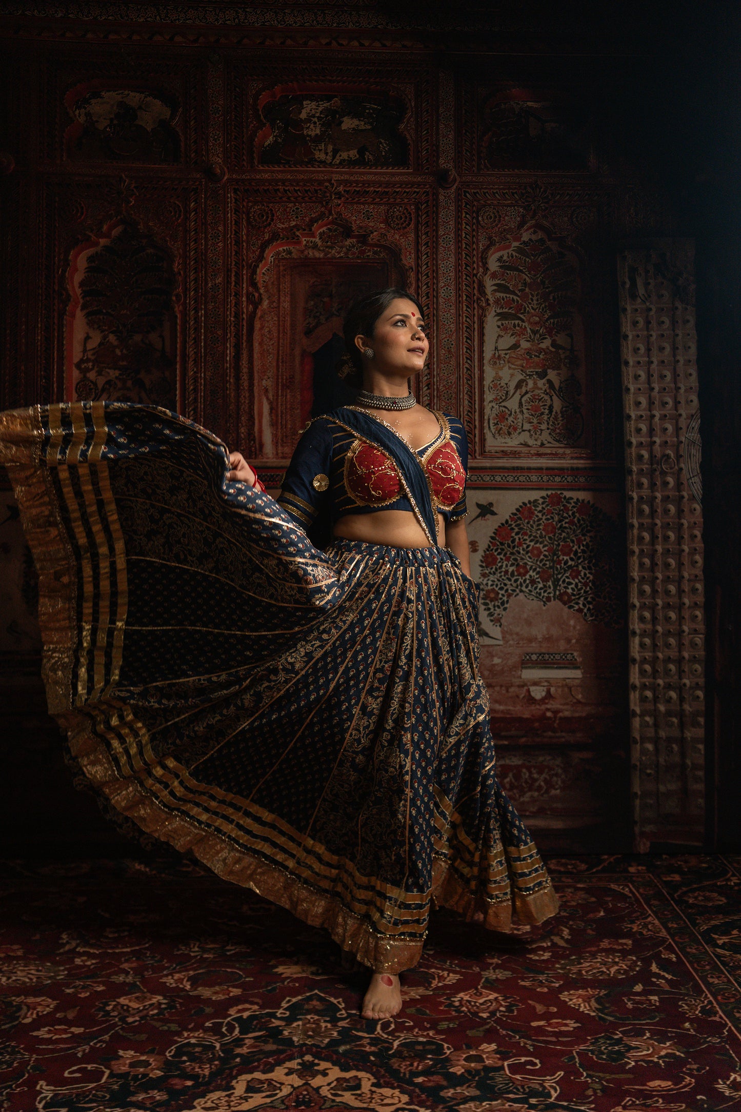 Navy Blue printed chaniya choli set