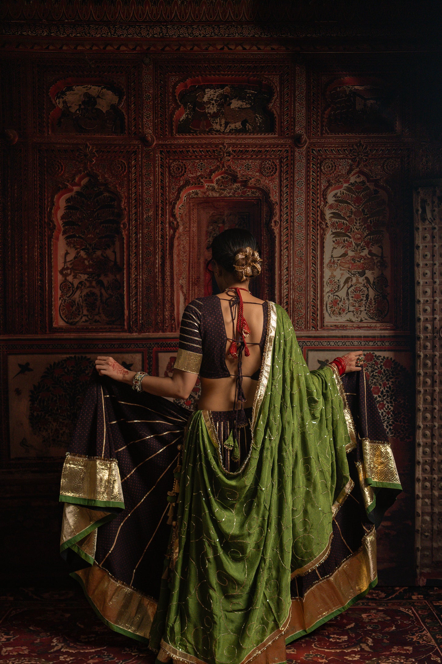 Gamthi Black green chaniya choli set