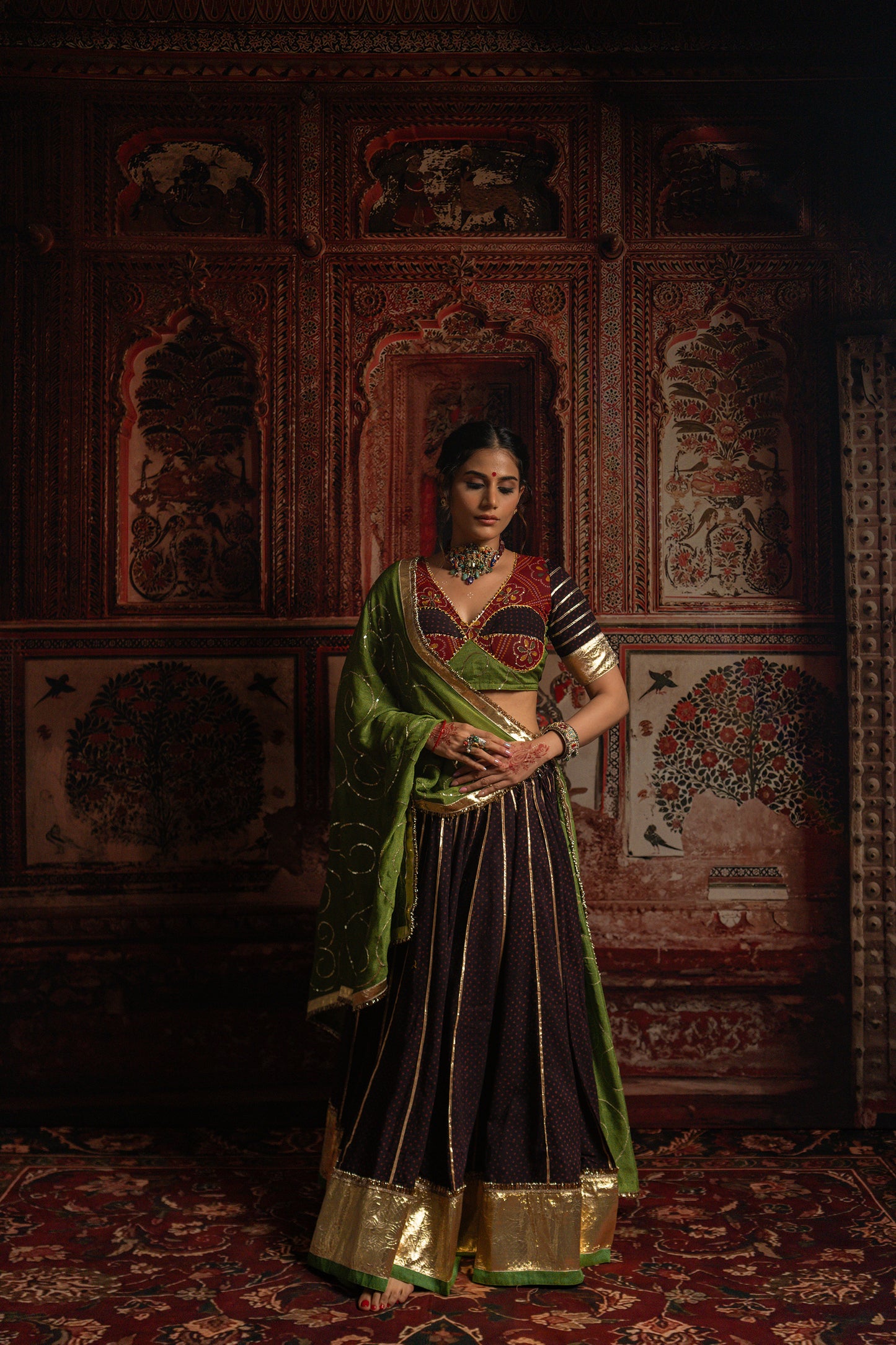 Gamthi Black green chaniya choli set