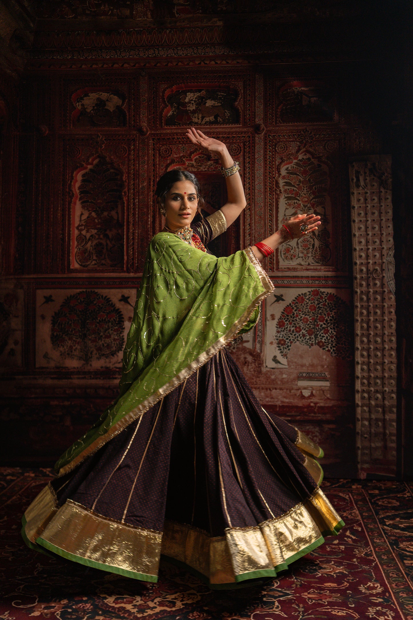 Gamthi Black green chaniya choli set