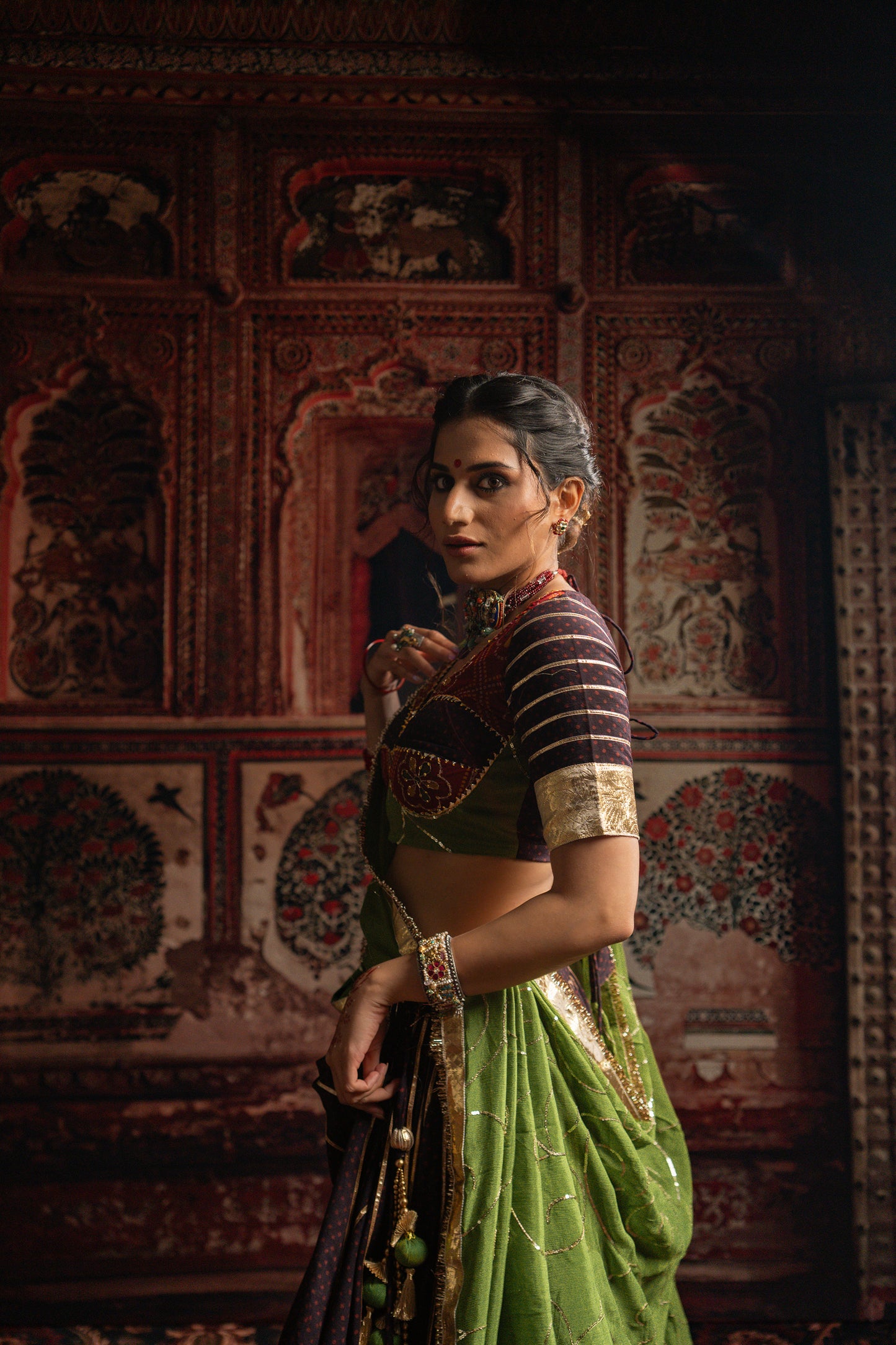 Gamthi Black green chaniya choli set