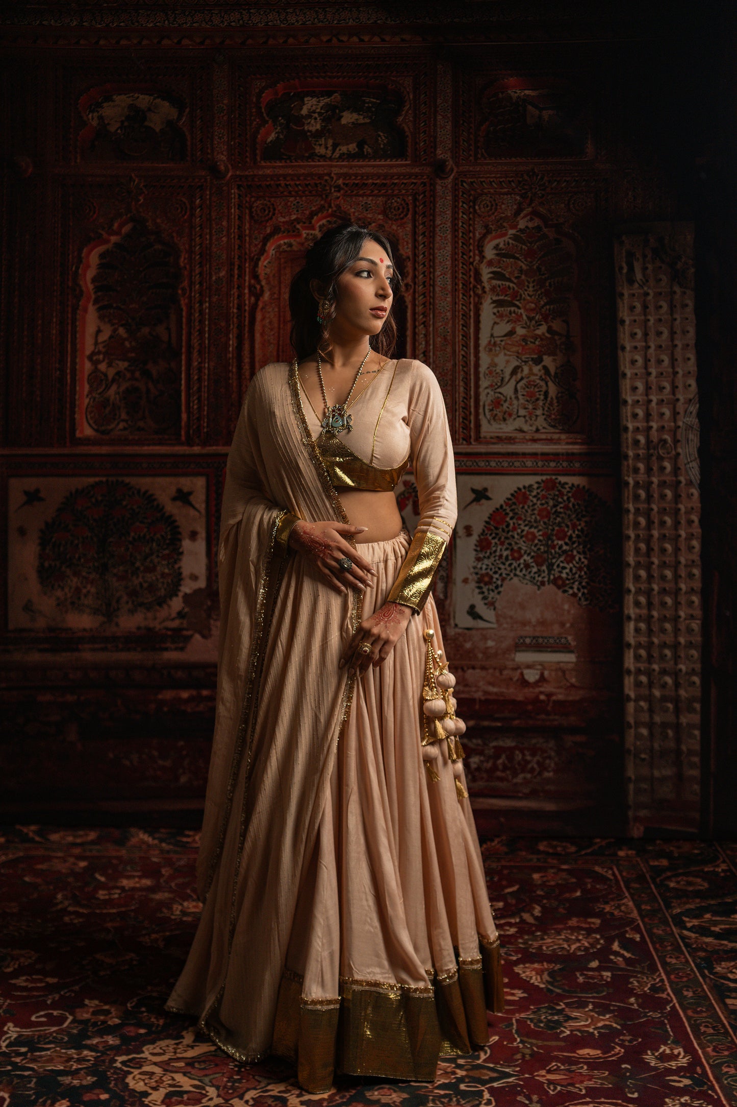 Beige gold chaniya choli set