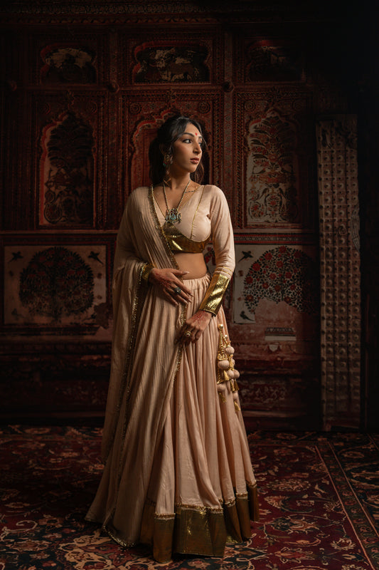 Beige gold chaniya choli set