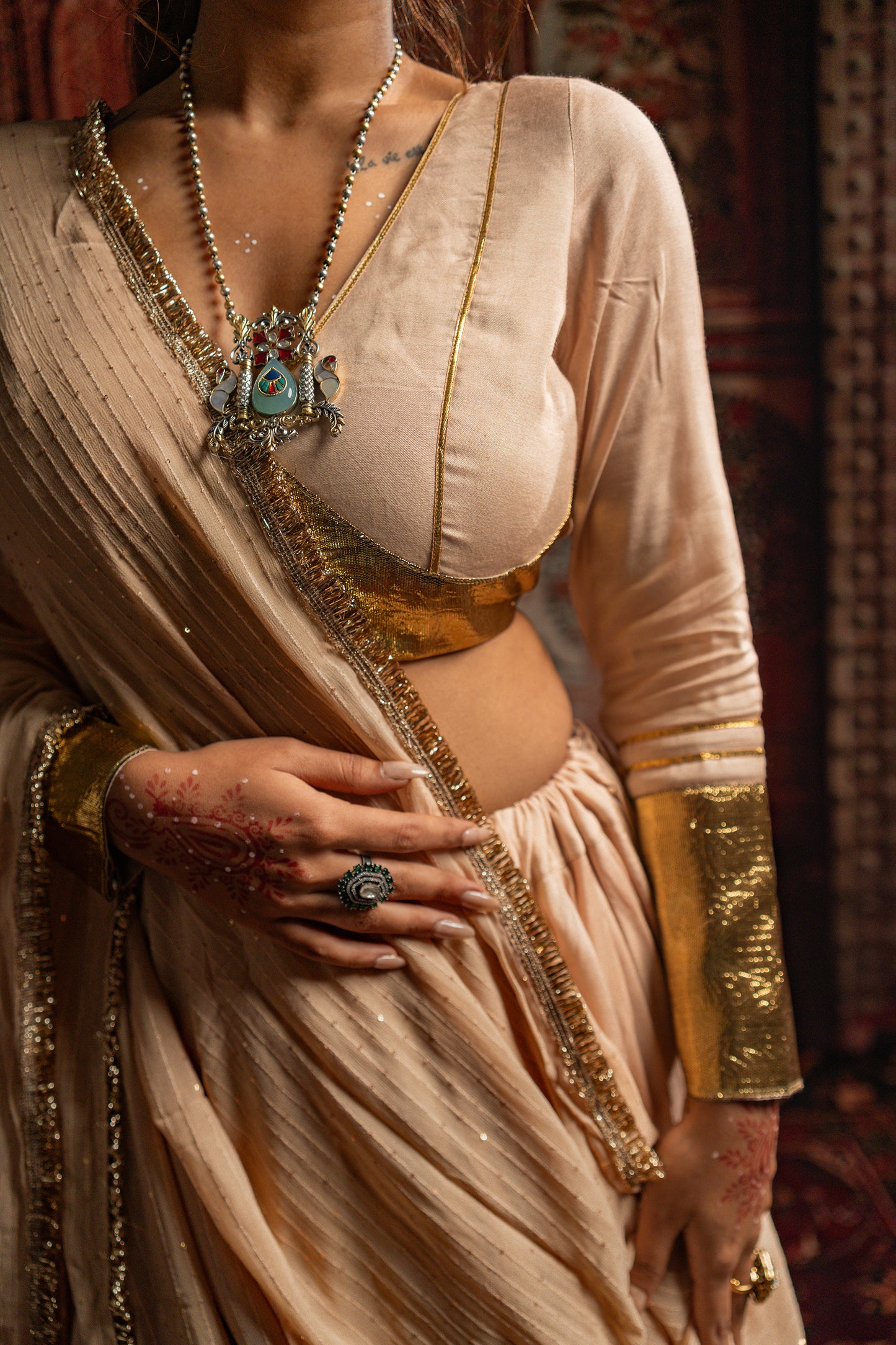 Beige gold chaniya choli set