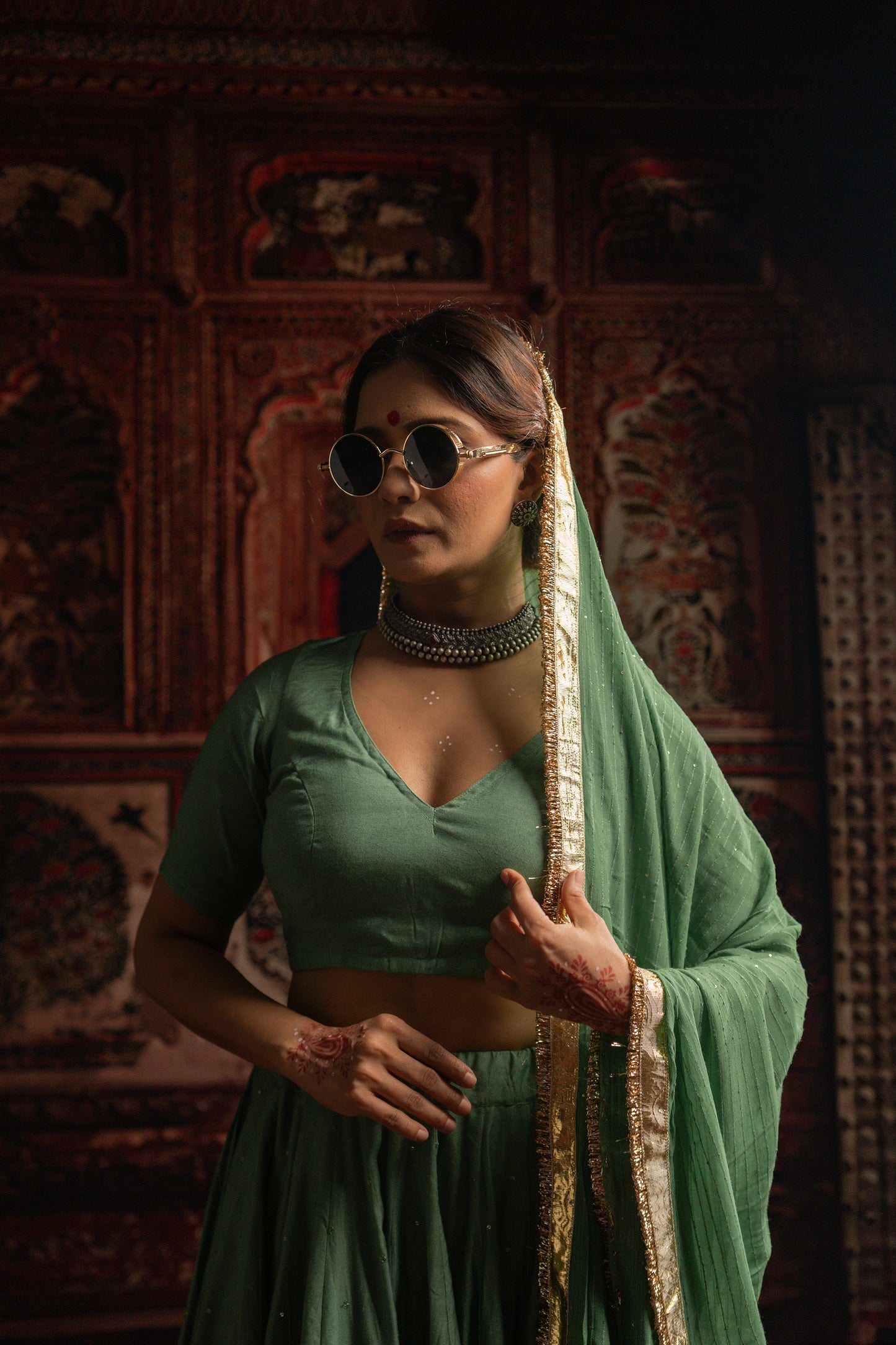 Pista Green chaniya choli set