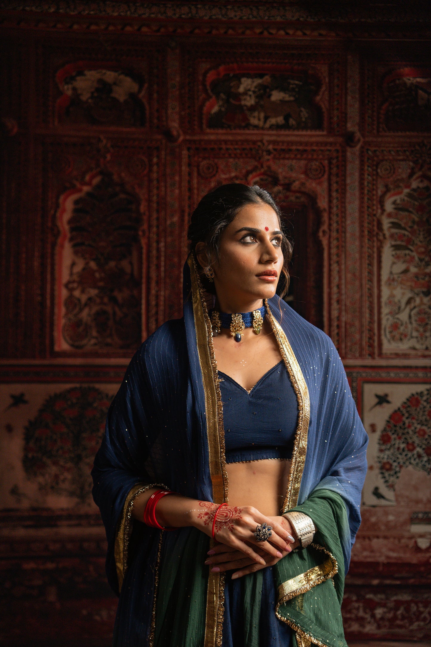 Blue Green chaniya choli set