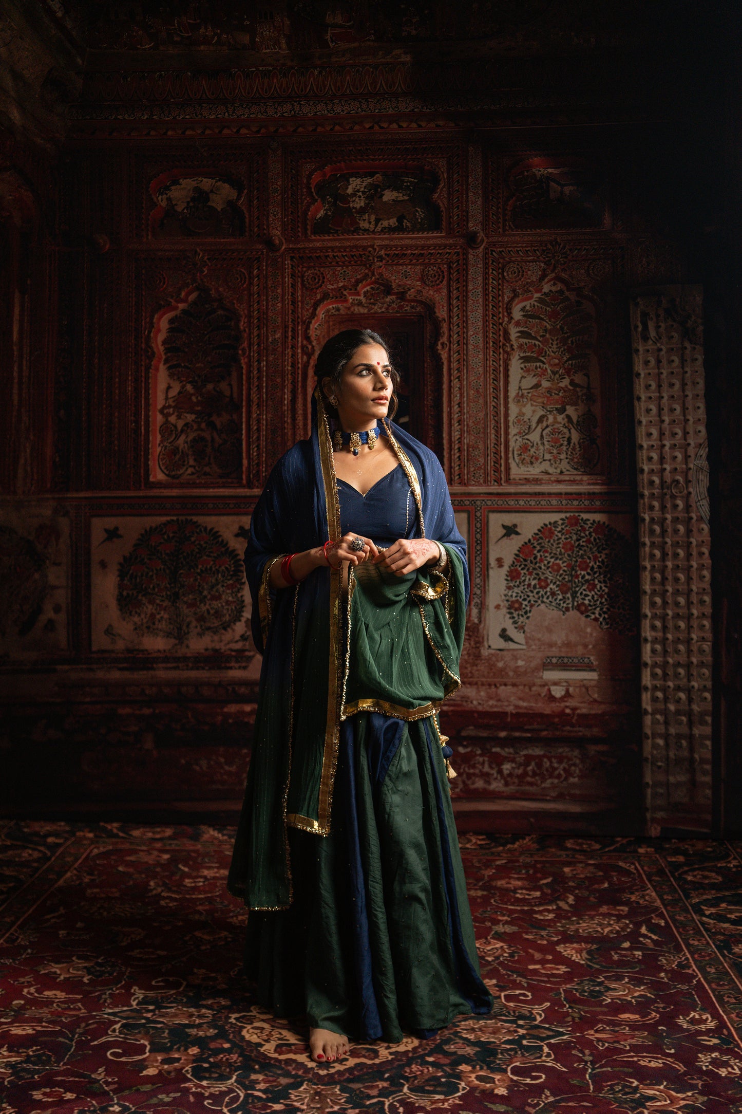 Blue Green chaniya choli set