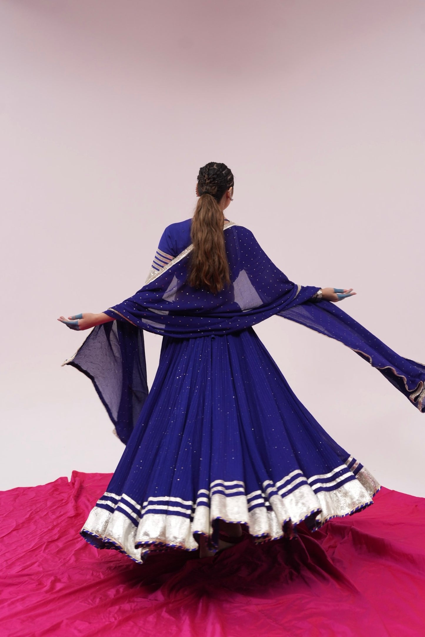 Royal blue silver Chaniya choli set