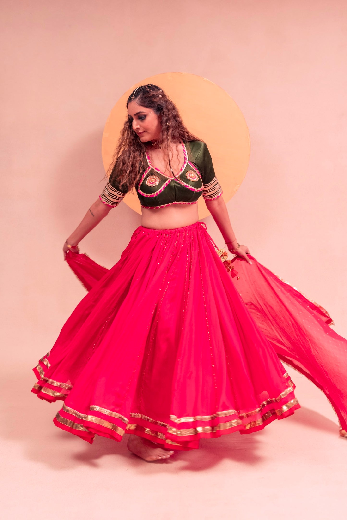 Aangi olive green pink Chaniya choli set