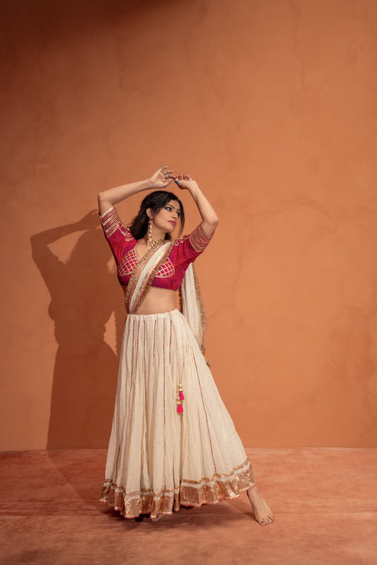 Cream pink Chaniya choli set