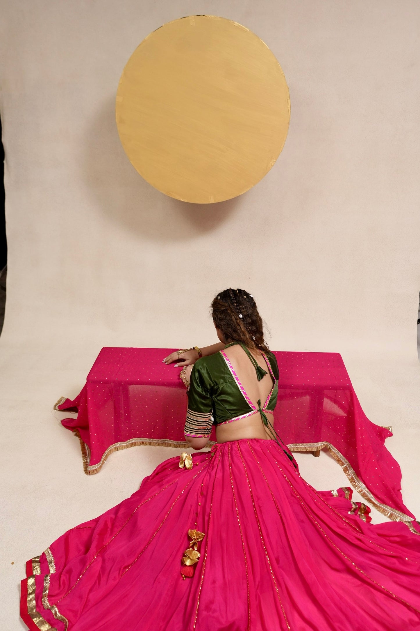 Aangi olive green pink Chaniya choli set