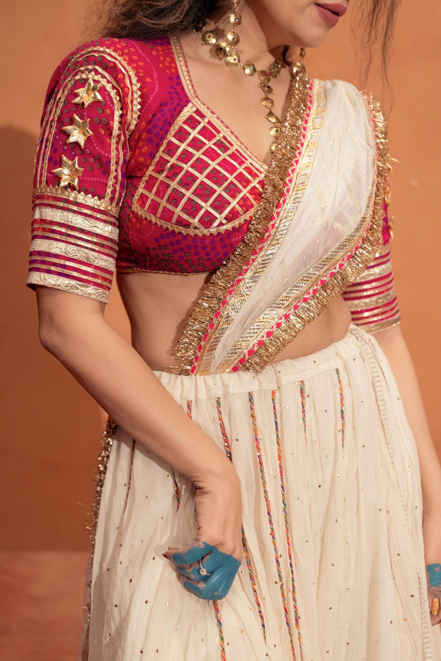 Cream pink Chaniya choli set