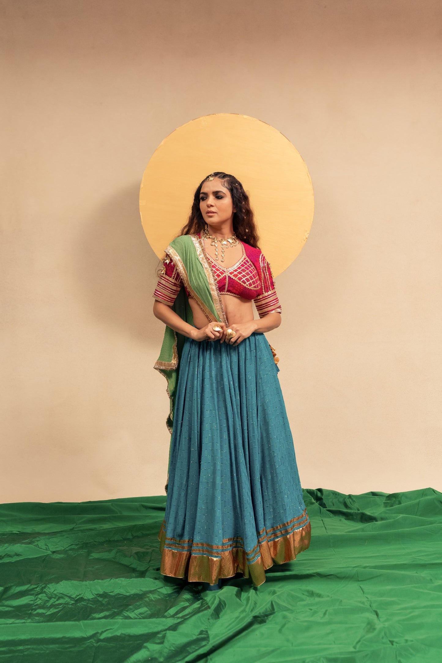Rama pink green Chaniya choli set