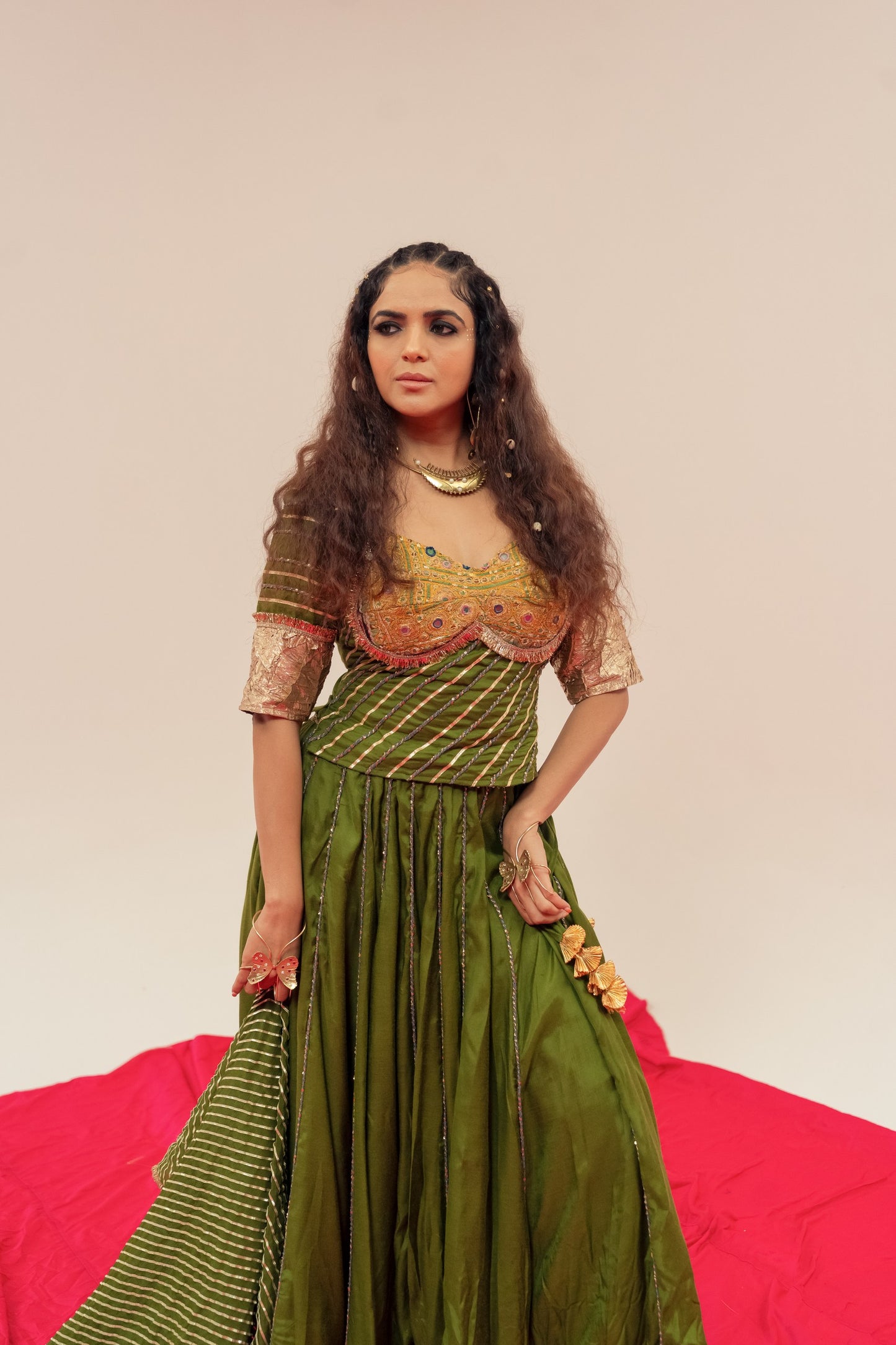 Olive green Chaniya choli set