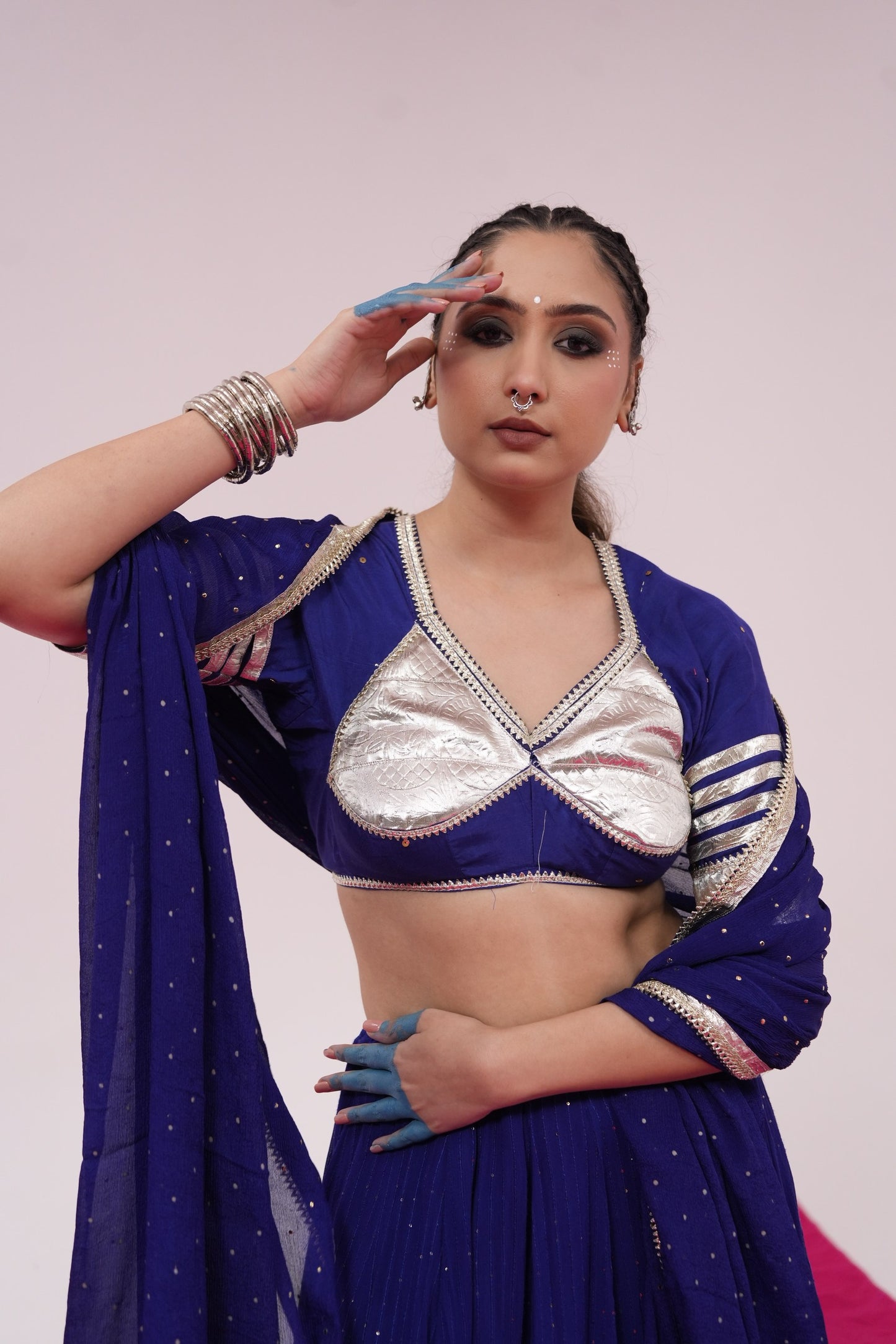 Royal blue silver Chaniya choli set