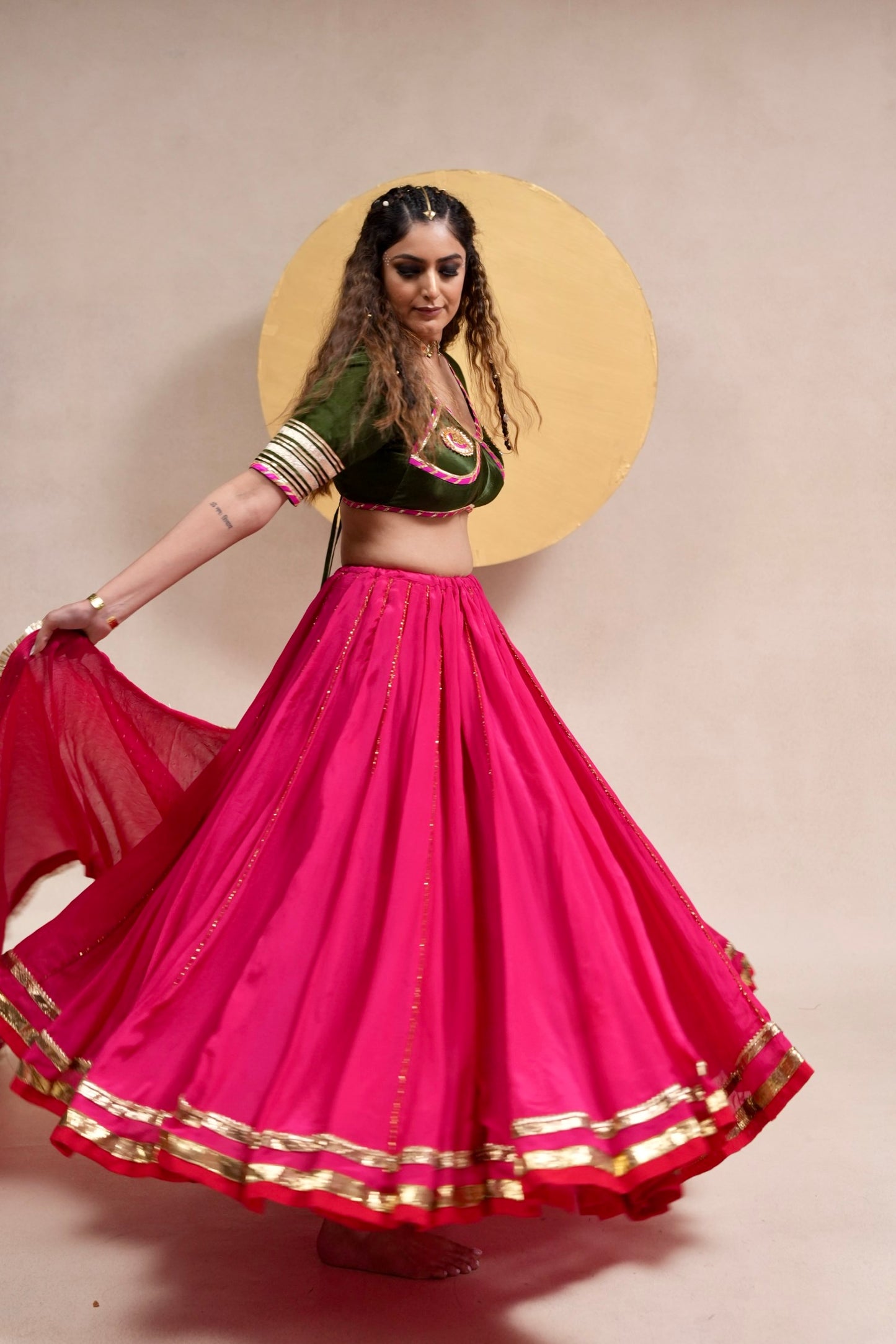 Aangi olive green pink Chaniya choli set