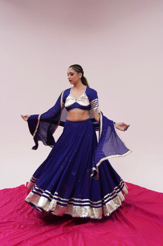 Royal blue silver Chaniya choli set