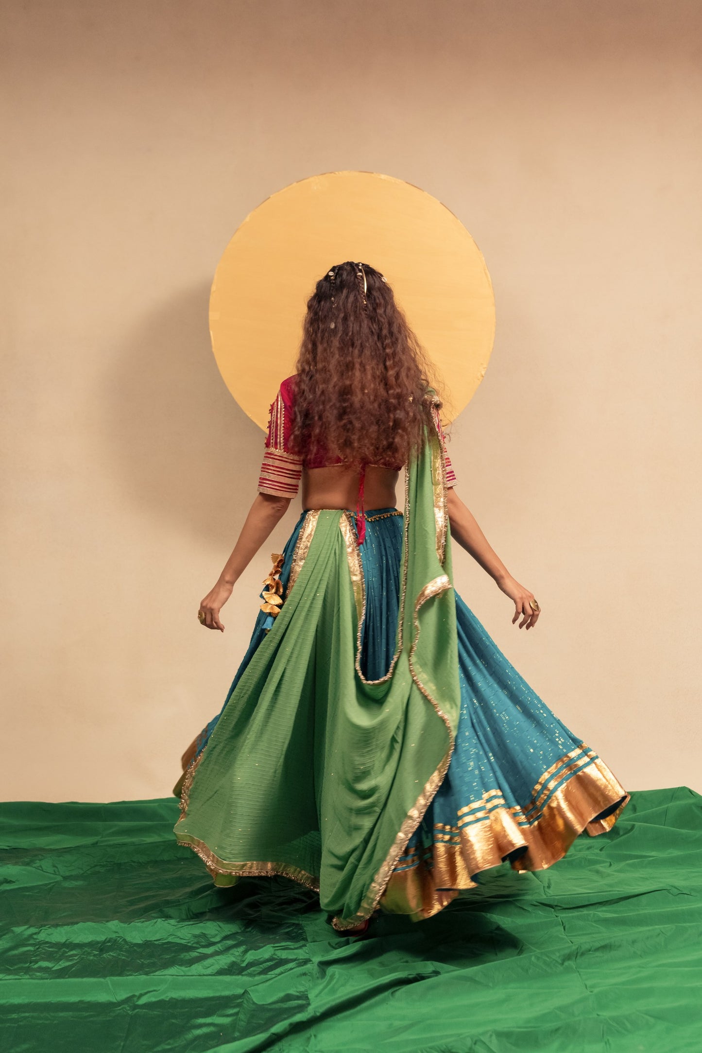 Rama pink green Chaniya choli set