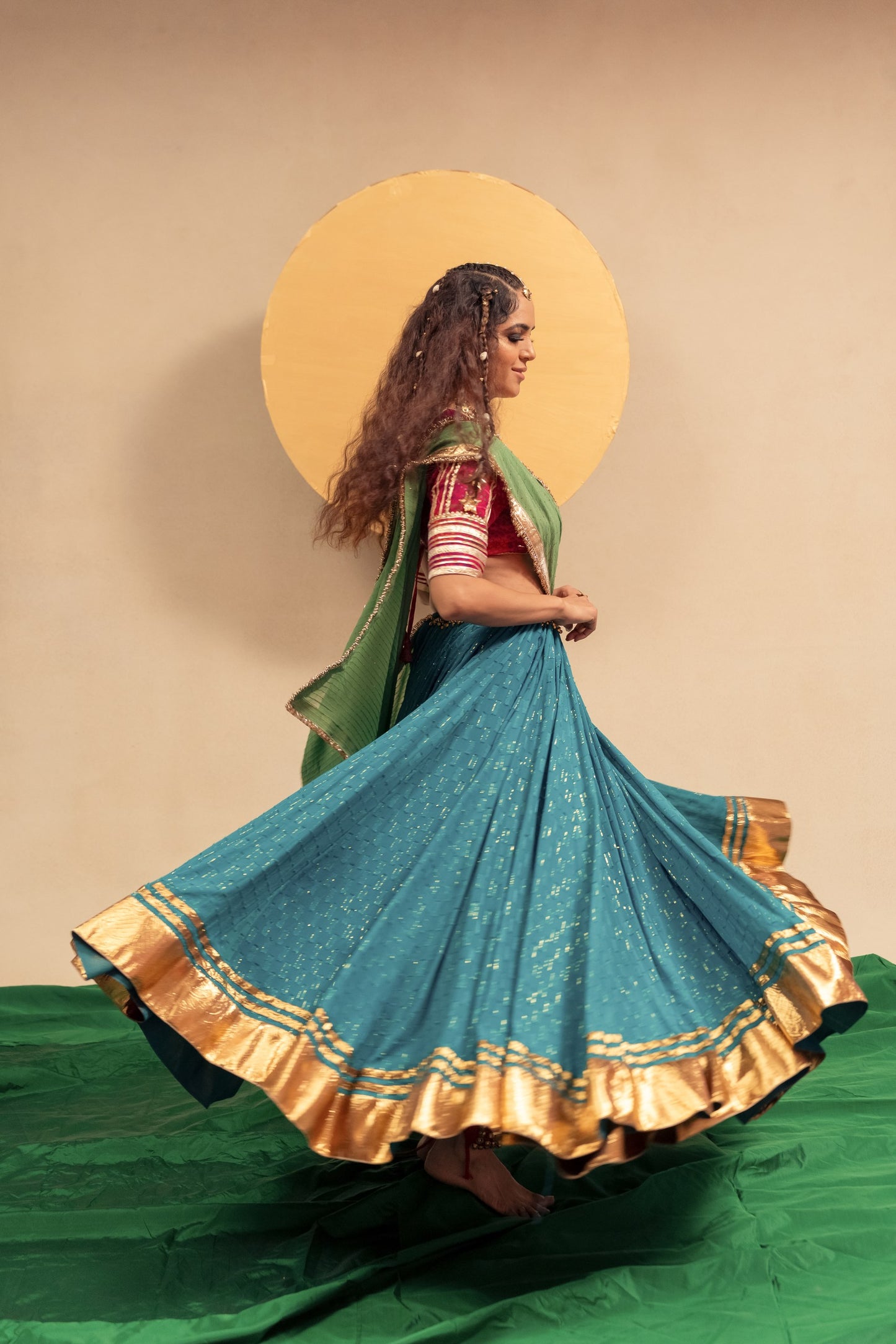 Rama pink green Chaniya choli set