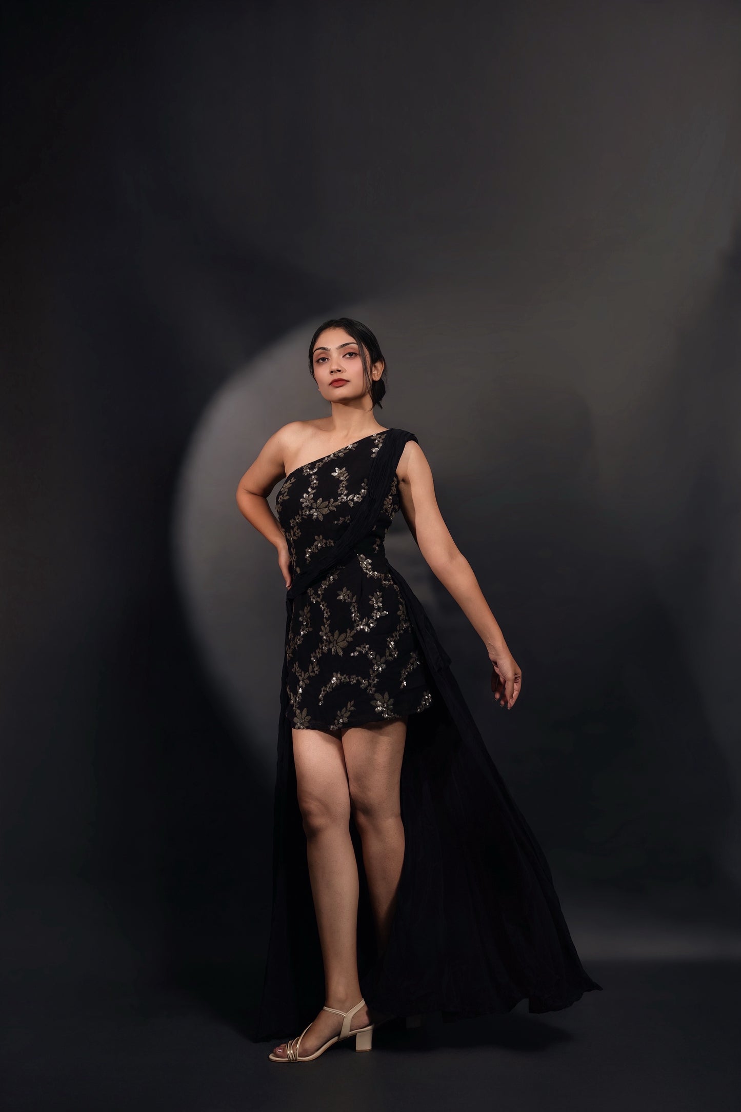 Black Sequins Drapped Dress