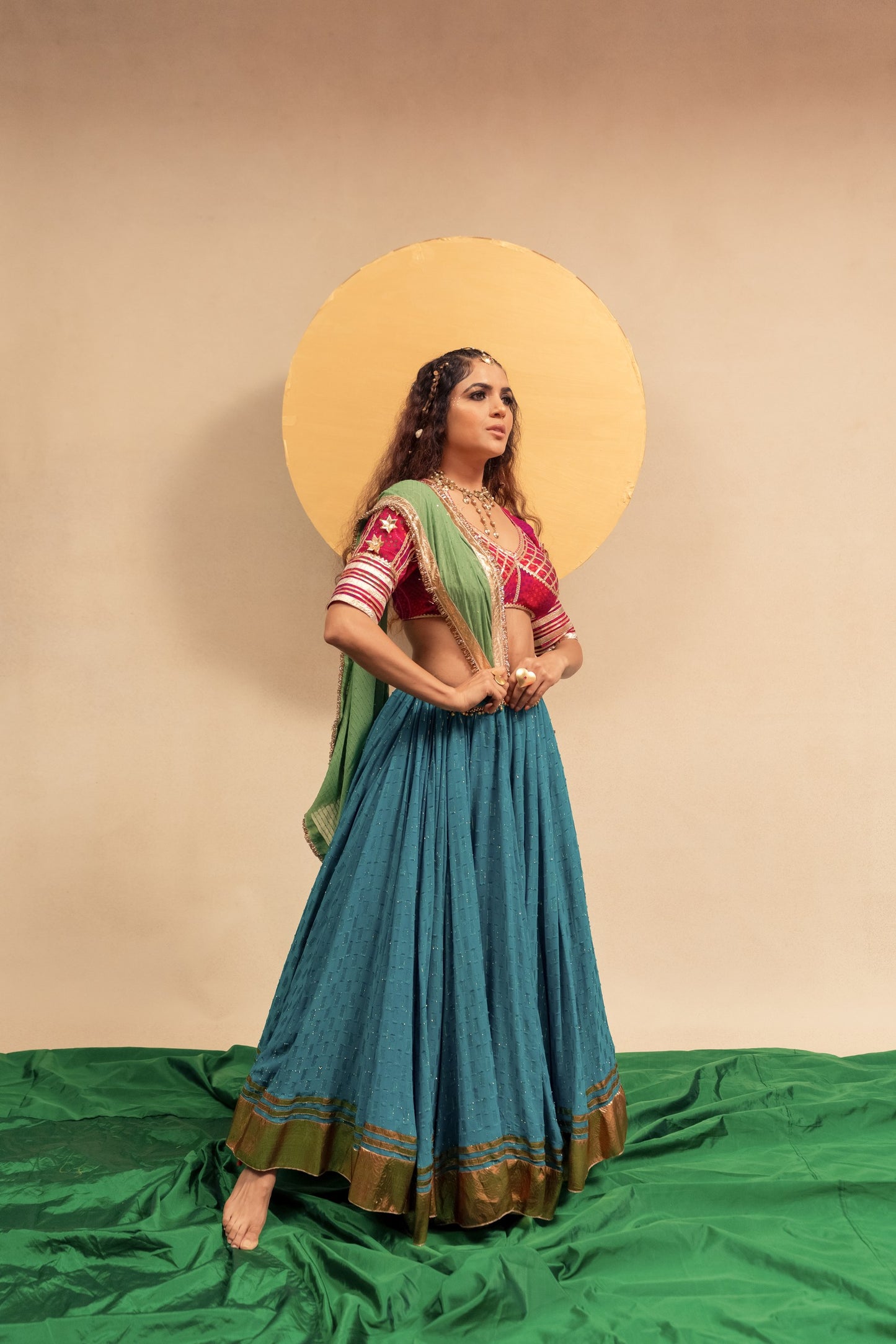 Rama pink green Chaniya choli set